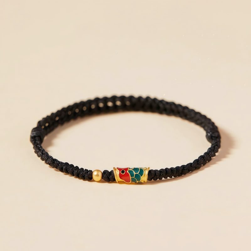 Pulseira Artesanal de Carpa Dourada para Prosperidade Handcrafted Koi Fish Wealth Bracelet