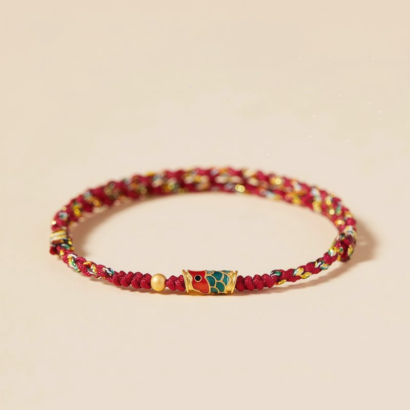 Pulseira Artesanal de Carpa Dourada para Prosperidade Handcrafted Koi Fish Wealth Bracelet