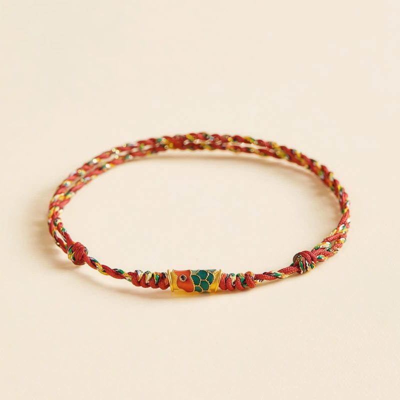 Pulseira Artesanal de Carpa Dourada para Prosperidade Handcrafted Koi Fish Wealth Bracelet