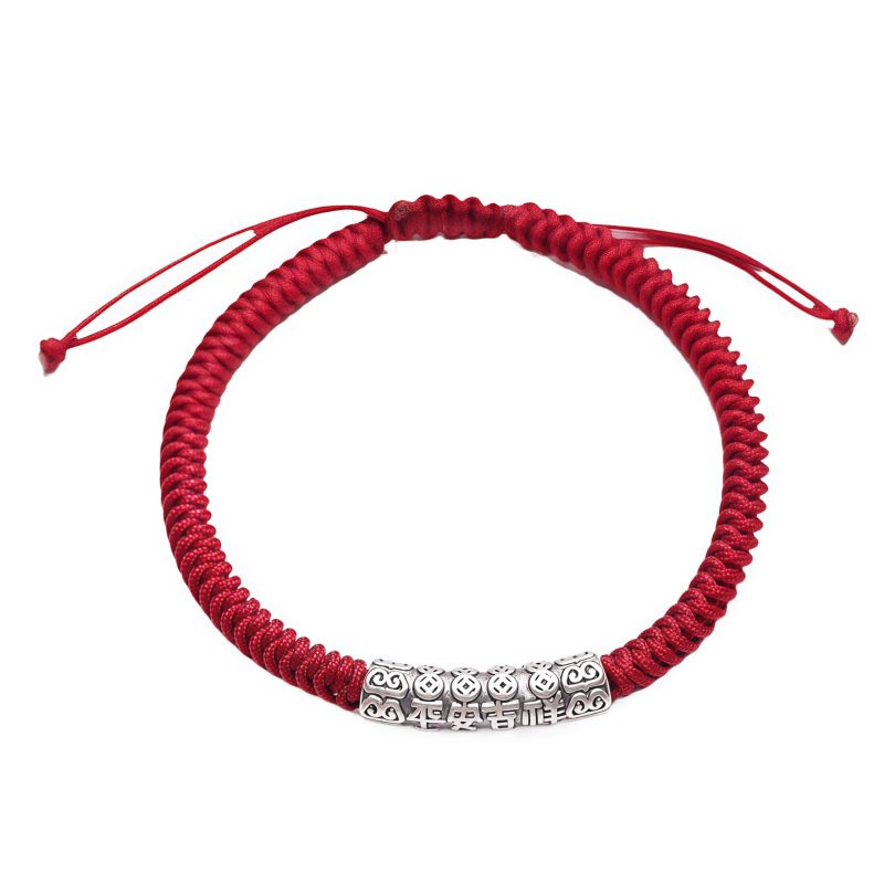 Pulsera de la Suerte de Plata de Ley 999 Om Mani Padme Hum, Hecha a Mano Handmade 999 Sterling Silver Om Mani Padme Hum Luck Bracelet