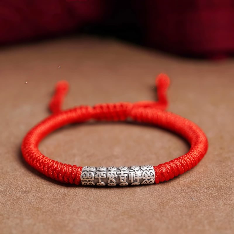 Pulsera de la Suerte de Plata de Ley 999 Om Mani Padme Hum, Hecha a Mano Handmade 999 Sterling Silver Om Mani Padme Hum Luck Bracelet