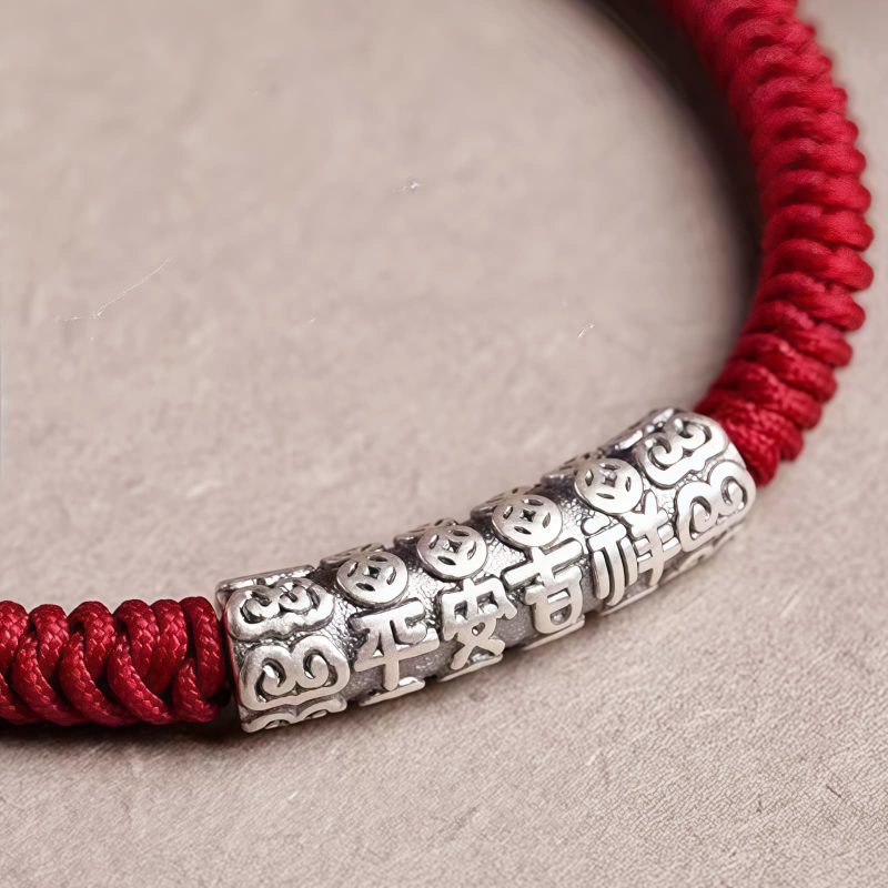 Pulsera de la Suerte de Plata de Ley 999 Om Mani Padme Hum, Hecha a Mano Handmade 999 Sterling Silver Om Mani Padme Hum Luck Bracelet