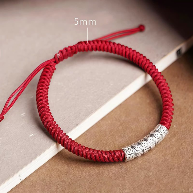 Pulsera de la Suerte de Plata de Ley 999 Om Mani Padme Hum, Hecha a Mano Handmade 999 Sterling Silver Om Mani Padme Hum Luck Bracelet