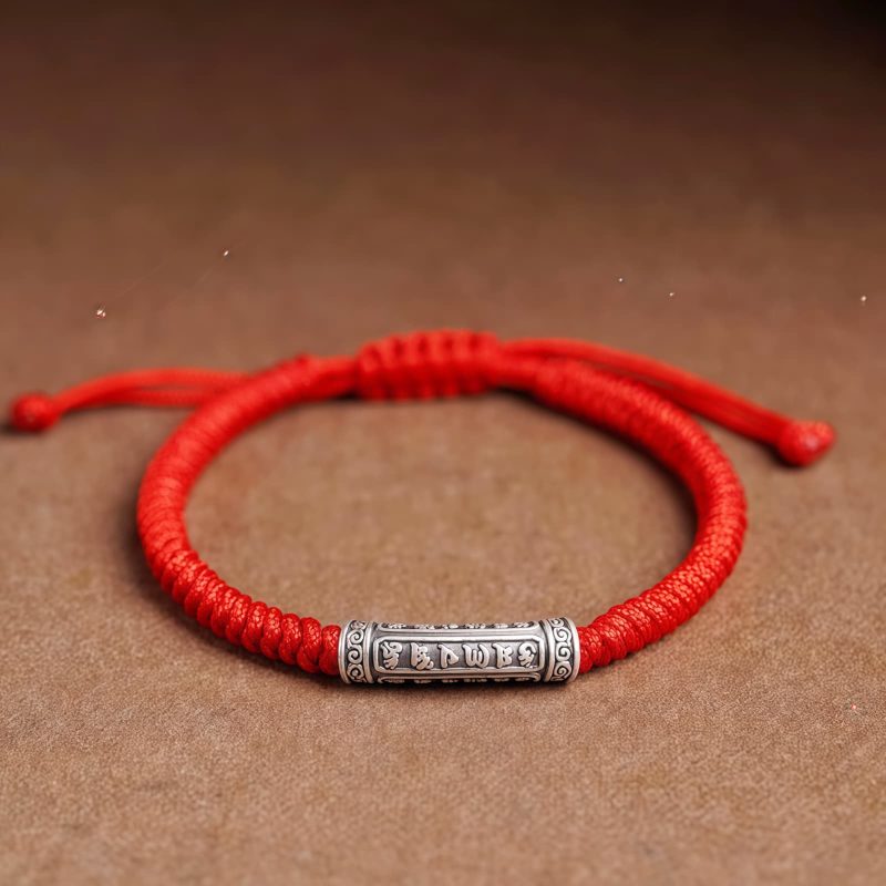 Pulsera de la Suerte de Plata de Ley 999 Om Mani Padme Hum, Hecha a Mano Handmade 999 Sterling Silver Om Mani Padme Hum Luck Bracelet