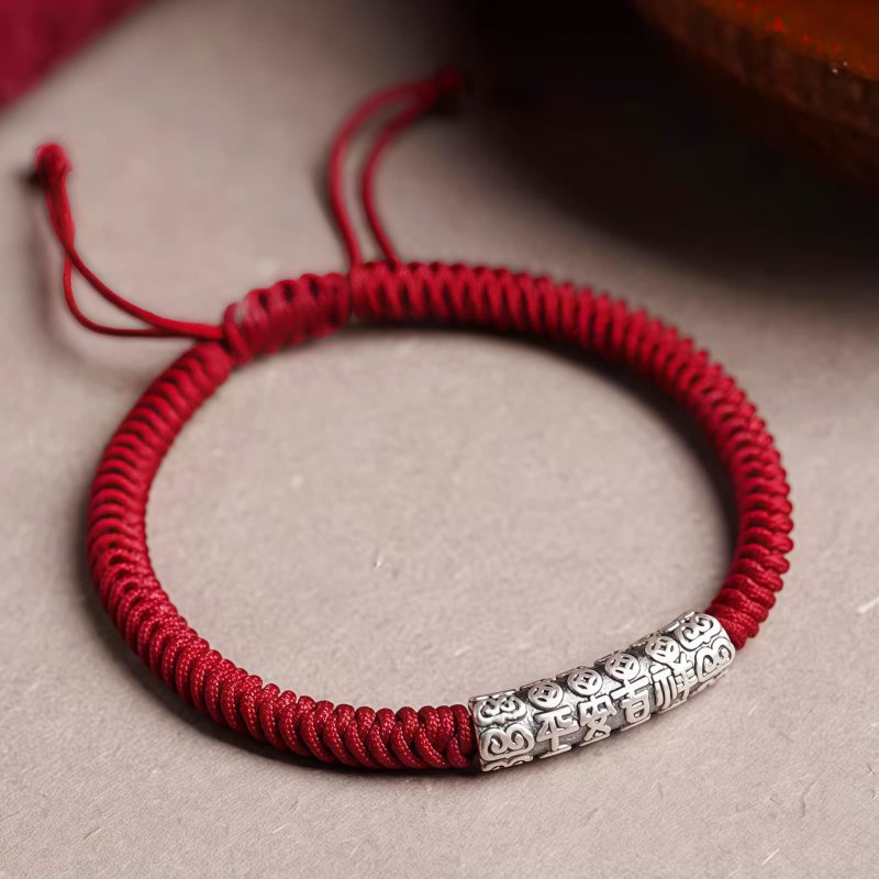 Pulsera de la Suerte de Plata de Ley 999 Om Mani Padme Hum, Hecha a Mano Handmade 999 Sterling Silver Om Mani Padme Hum Luck Bracelet