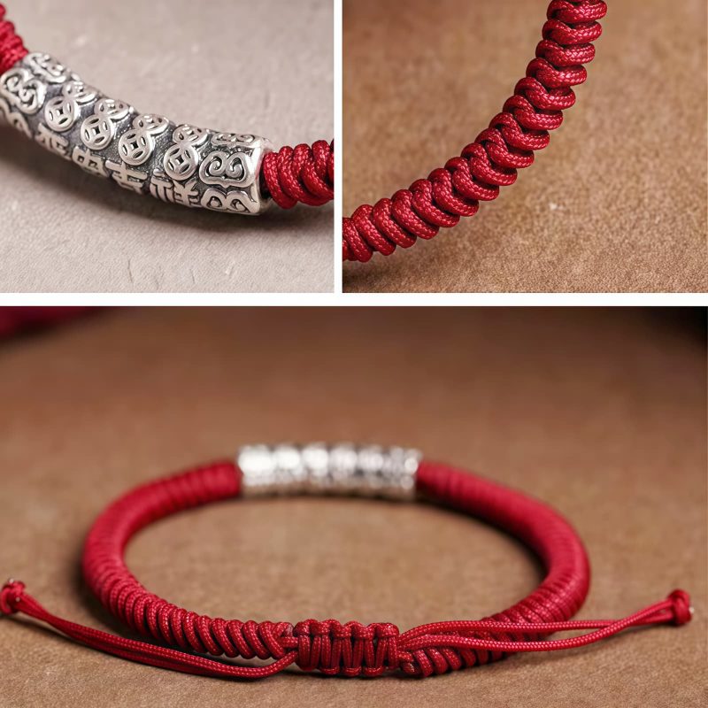 Pulsera de la Suerte de Plata de Ley 999 Om Mani Padme Hum, Hecha a Mano Handmade 999 Sterling Silver Om Mani Padme Hum Luck Bracelet