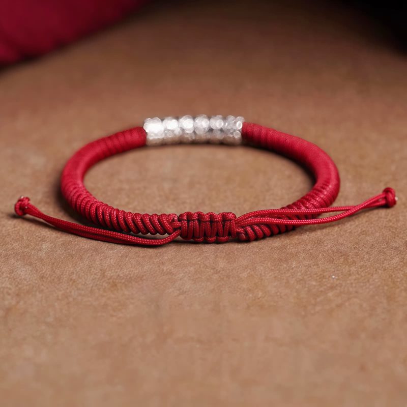 Pulsera de la Suerte de Plata de Ley 999 Om Mani Padme Hum, Hecha a Mano Handmade 999 Sterling Silver Om Mani Padme Hum Luck Bracelet