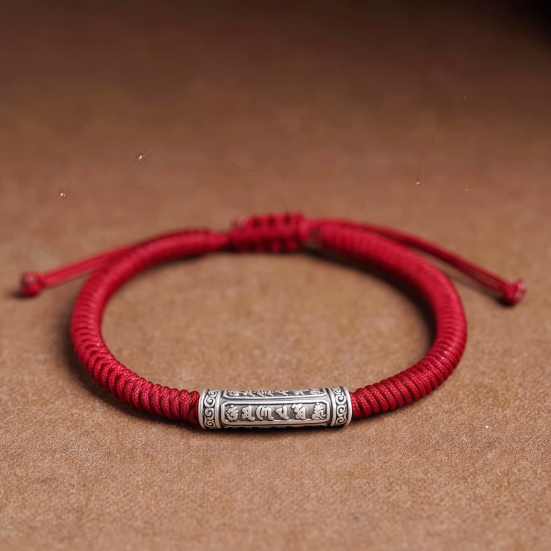 Pulsera de la Suerte de Plata de Ley 999 Om Mani Padme Hum, Hecha a Mano Handmade 999 Sterling Silver Om Mani Padme Hum Luck Bracelet