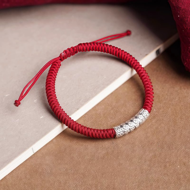 Pulsera de la Suerte de Plata de Ley 999 Om Mani Padme Hum, Hecha a Mano Handmade 999 Sterling Silver Om Mani Padme Hum Luck Bracelet