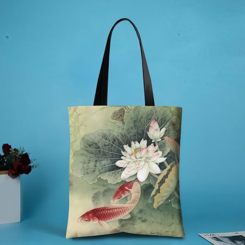 Bolsa de Ombro Artesanal em Lona com Peixe Koi Bolsa de Ombro Artesanal em Lona com Peixe Koi