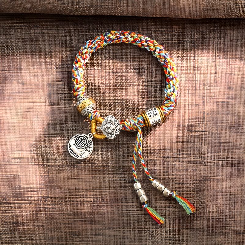 Pulsera tejida tibetana artesanal Om Mani Padme Hum, amuleto de la suerte y la fortuna Handmade Tibetan Om Mani Padme Hum Luck Fortune Braided Bracelet
