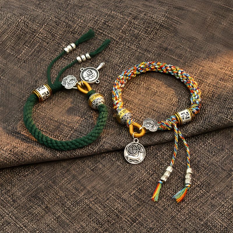 Pulsera tejida tibetana artesanal Om Mani Padme Hum, amuleto de la suerte y la fortuna Handmade Tibetan Om Mani Padme Hum Luck Fortune Braided Bracelet