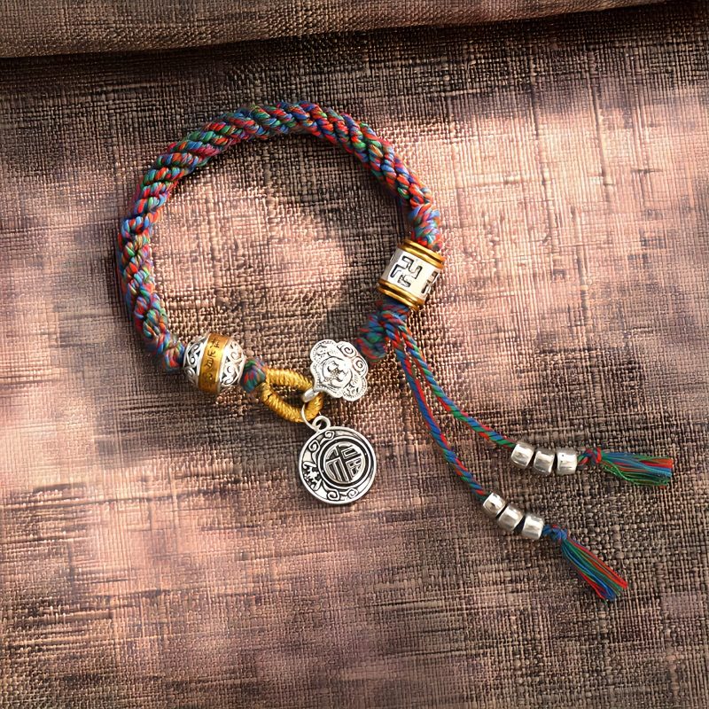Pulsera tejida tibetana artesanal Om Mani Padme Hum, amuleto de la suerte y la fortuna Handmade Tibetan Om Mani Padme Hum Luck Fortune Braided Bracelet