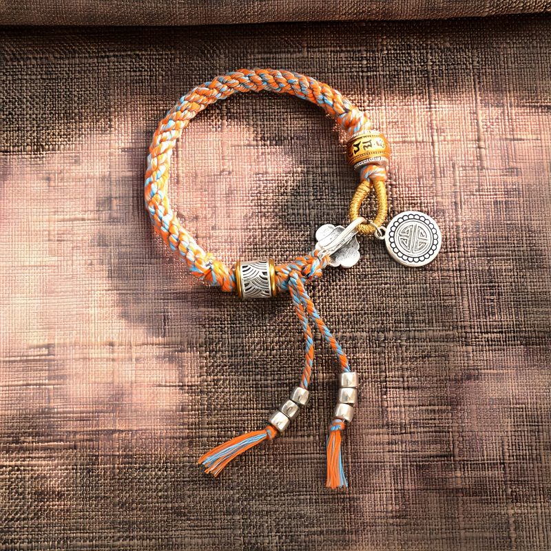 Pulsera tejida tibetana artesanal Om Mani Padme Hum, amuleto de la suerte y la fortuna Handmade Tibetan Om Mani Padme Hum Luck Fortune Braided Bracelet