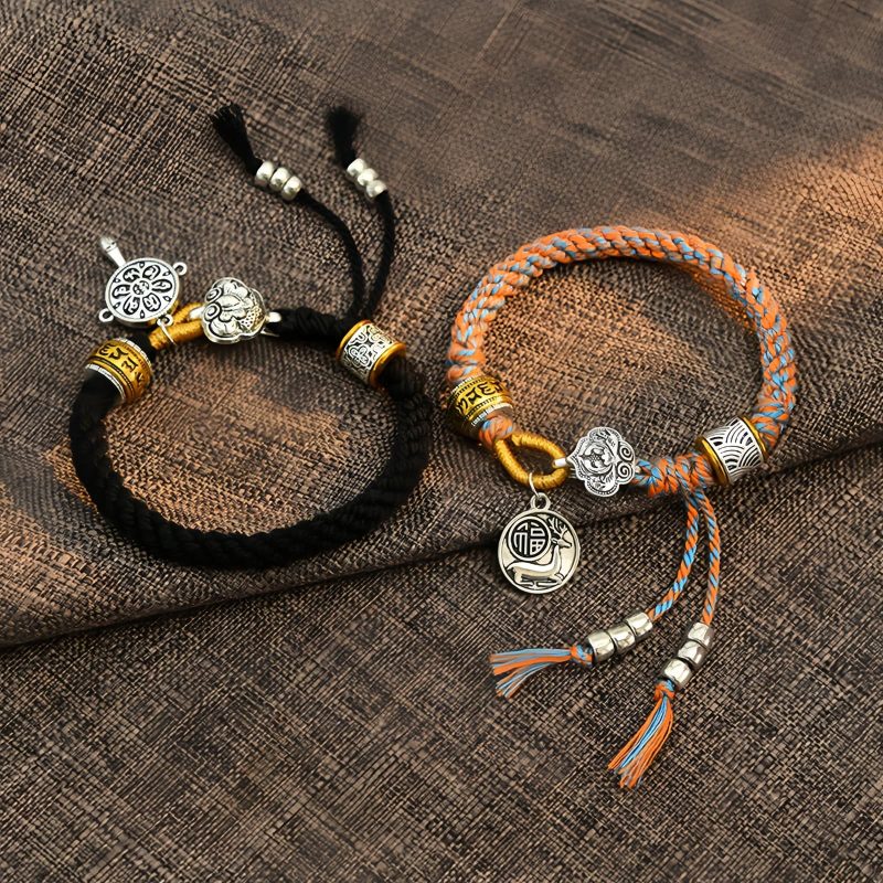 Pulsera tejida tibetana artesanal Om Mani Padme Hum, amuleto de la suerte y la fortuna Handmade Tibetan Om Mani Padme Hum Luck Fortune Braided Bracelet