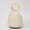 حقيبة يد من خرز الخشب المنسوج يدوياً بمقبض من الخيزران Handwoven Wooden Beads Bamboo Handle Bag