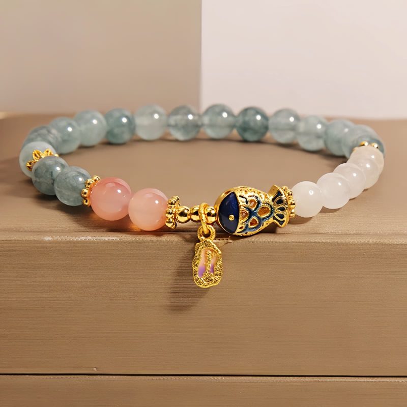 Pulseira da Sorte com Peixe Koi de Jade Jade Koi Fish Luck Bracelet