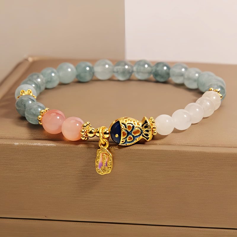 Pulseira da Sorte com Peixe Koi de Jade Jade Koi Fish Luck Bracelet