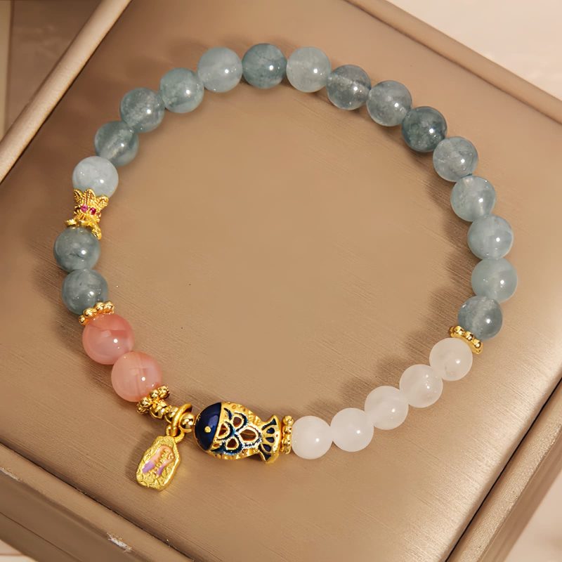 Pulseira da Sorte com Peixe Koi de Jade Jade Koi Fish Luck Bracelet