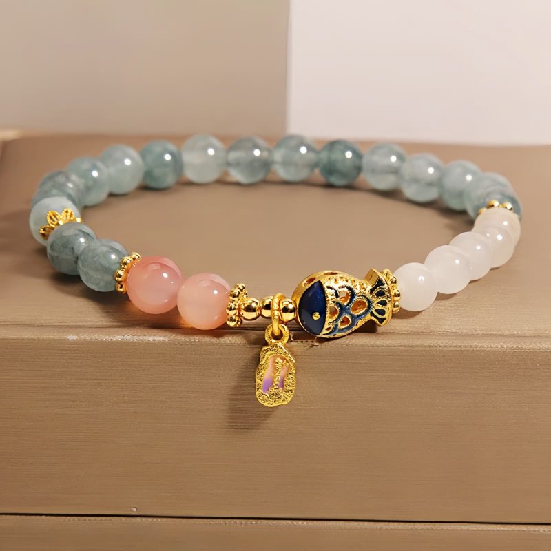 Pulseira da Sorte com Peixe Koi de Jade Jade Koi Fish Luck Bracelet