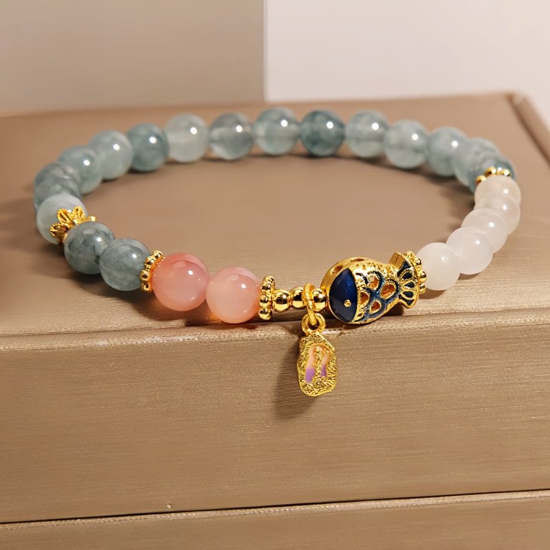 Pulseira da Sorte com Peixe Koi de Jade Jade Koi Fish Luck Bracelet