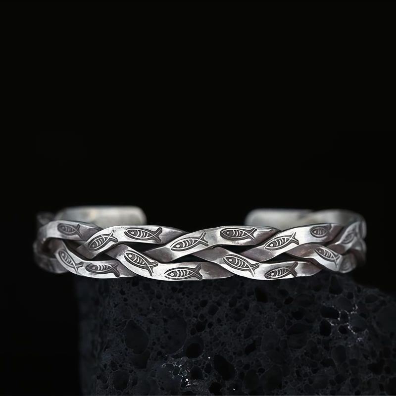 Pulseira de Cobre com Peixe Koi para Prosperidade Koi Fish Copper Wealth Cuff Bracelet