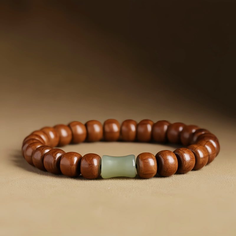 Pulsera Protectora contra Espíritus Malignos de Madera de Abelia y Jade Hetian Natural Abelia Wood Hetian Jade Evil Spirits Warding Bracelet