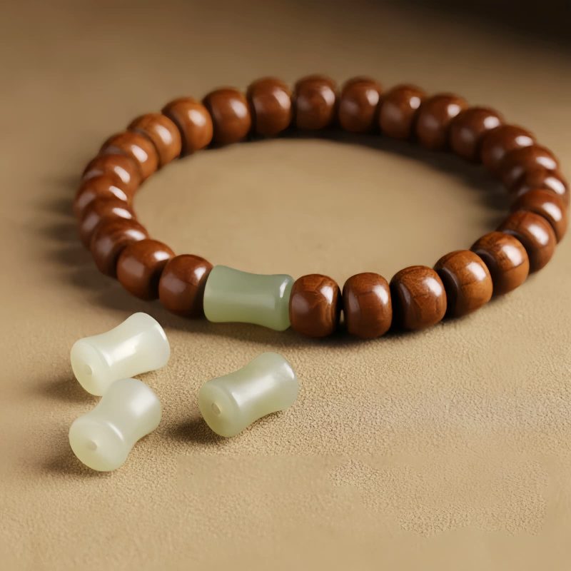Pulsera Protectora contra Espíritus Malignos de Madera de Abelia y Jade Hetian Natural Abelia Wood Hetian Jade Evil Spirits Warding Bracelet