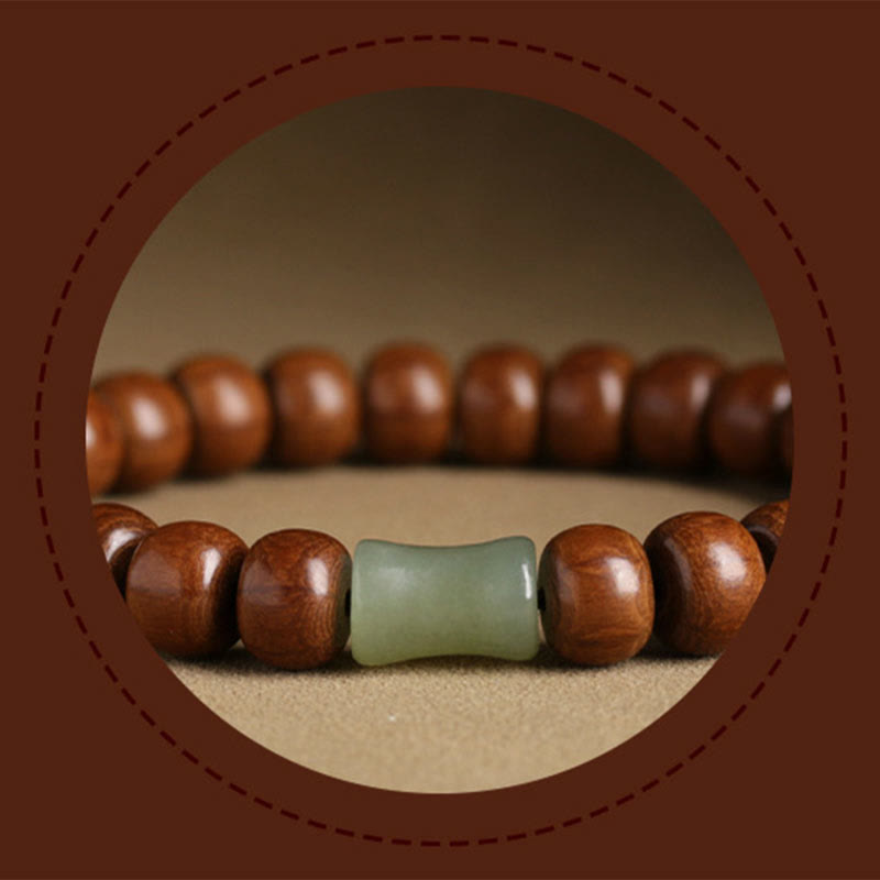 Pulsera Protectora contra Espíritus Malignos de Madera de Abelia y Jade Hetian Natural Abelia Wood Hetian Jade Evil Spirits Warding Bracelet