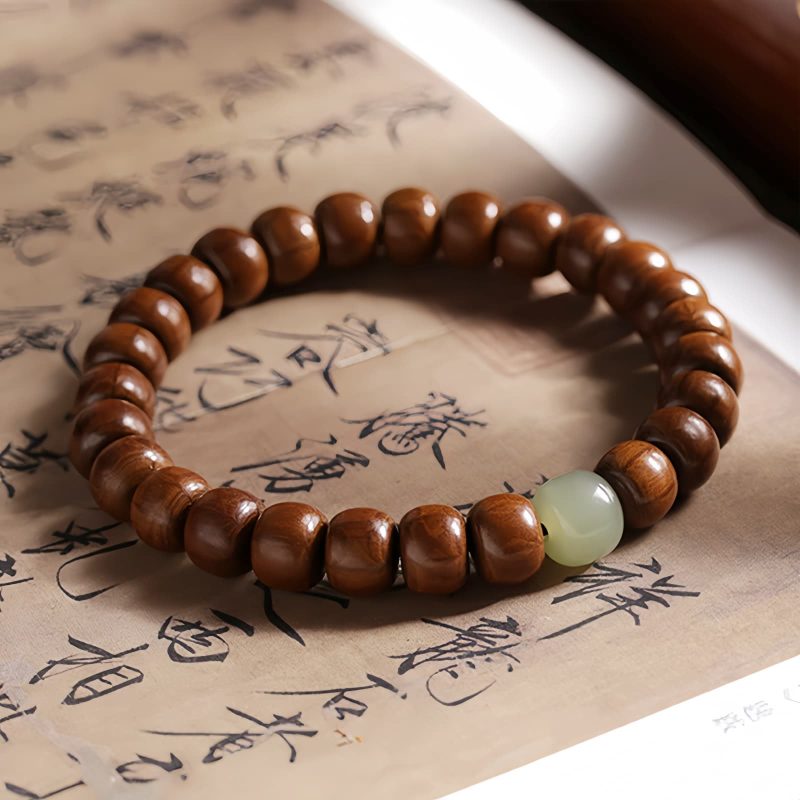 Pulsera Protectora contra Espíritus Malignos de Madera de Abelia y Jade Hetian Natural Abelia Wood Hetian Jade Evil Spirits Warding Bracelet