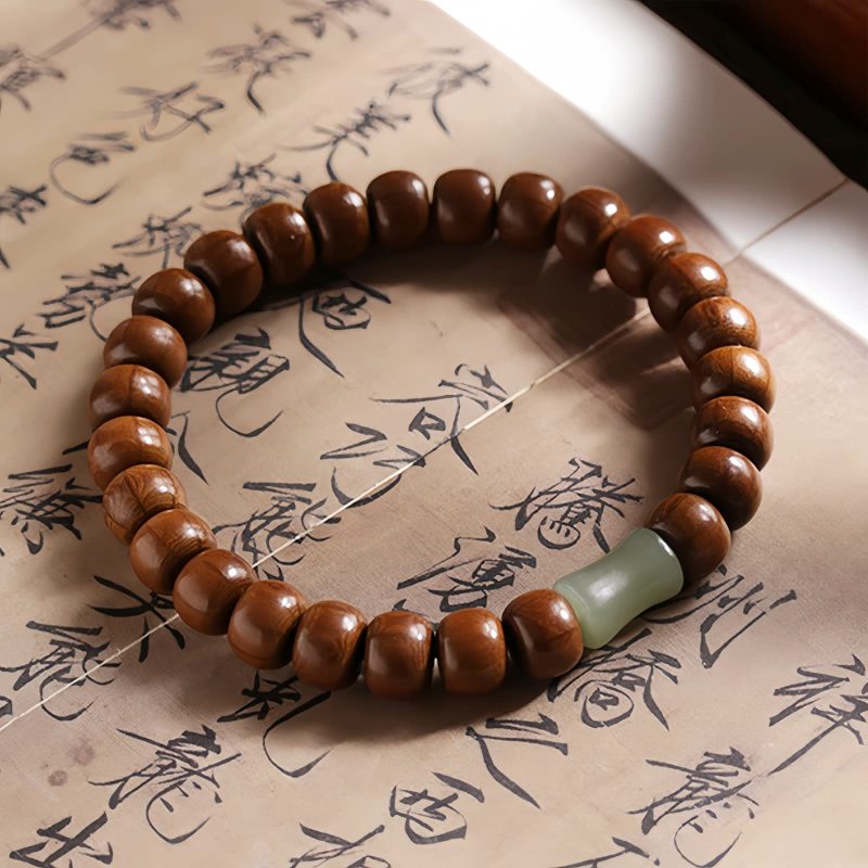 Pulsera Protectora contra Espíritus Malignos de Madera de Abelia y Jade Hetian Natural Abelia Wood Hetian Jade Evil Spirits Warding Bracelet