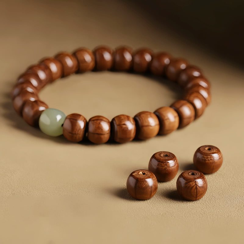Pulsera Protectora contra Espíritus Malignos de Madera de Abelia y Jade Hetian Natural Abelia Wood Hetian Jade Evil Spirits Warding Bracelet