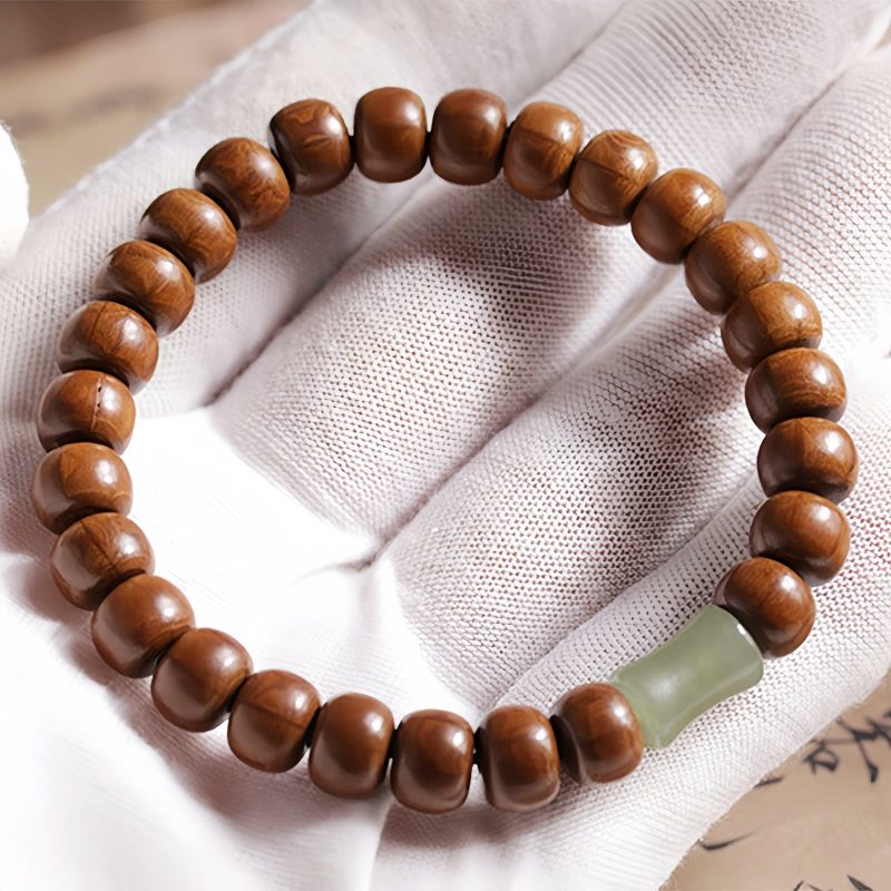 Pulsera Protectora contra Espíritus Malignos de Madera de Abelia y Jade Hetian Natural Abelia Wood Hetian Jade Evil Spirits Warding Bracelet