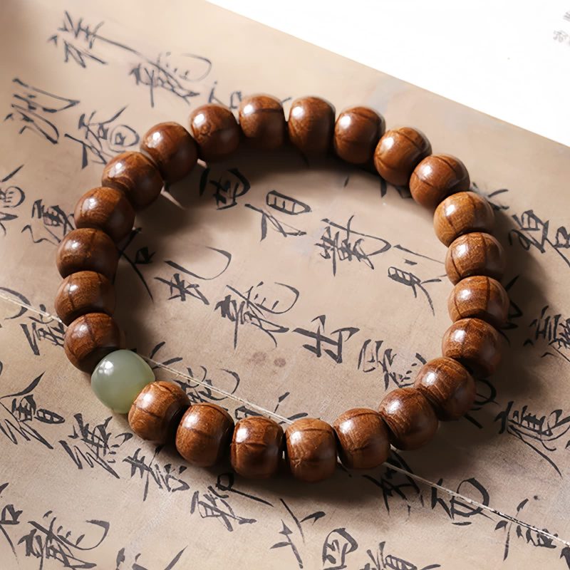 Pulsera Protectora contra Espíritus Malignos de Madera de Abelia y Jade Hetian Natural Abelia Wood Hetian Jade Evil Spirits Warding Bracelet