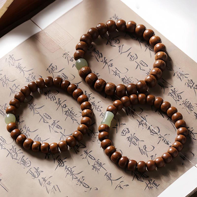 Pulsera Protectora contra Espíritus Malignos de Madera de Abelia y Jade Hetian Natural Abelia Wood Hetian Jade Evil Spirits Warding Bracelet