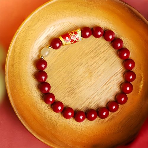 Pulsera de Bendición con Carpa Koi de Cinabrio Natural Pulsera de Bendición con Carpa Koi de Cinabrio Natural