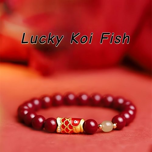 Pulsera de Bendición con Carpa Koi de Cinabrio Natural Pulsera de Bendición con Carpa Koi de Cinabrio Natural