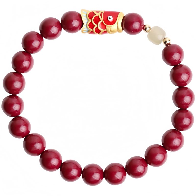 Pulseira Abençoada de Carpa de Cinábrio Natural Natural Cinnabar Koi Fish Blessing Bracelet