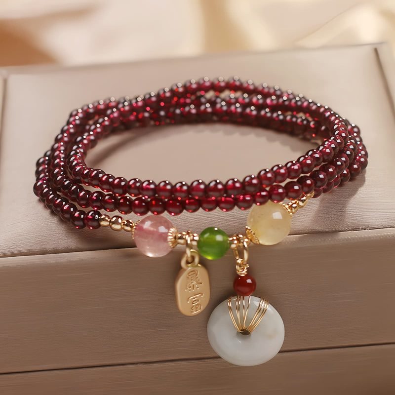 Pulsera Triple Envoltura de Pescado Koi de Cuarzo Natural de Granate Natural Garnet Quartz Koi Fish Triple Wrap Bracelet