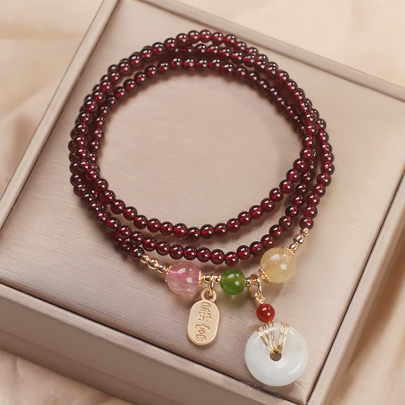 Pulsera Triple Envoltura de Pescado Koi de Cuarzo Natural de Granate Natural Garnet Quartz Koi Fish Triple Wrap Bracelet