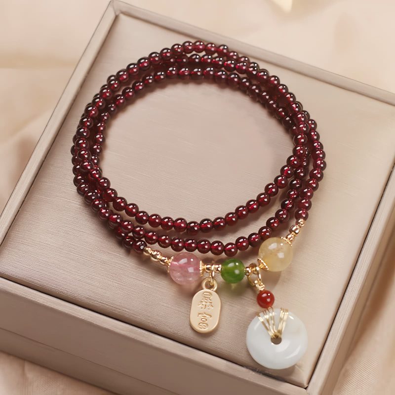 Pulsera Triple Envoltura de Pescado Koi de Cuarzo Natural de Granate Natural Garnet Quartz Koi Fish Triple Wrap Bracelet