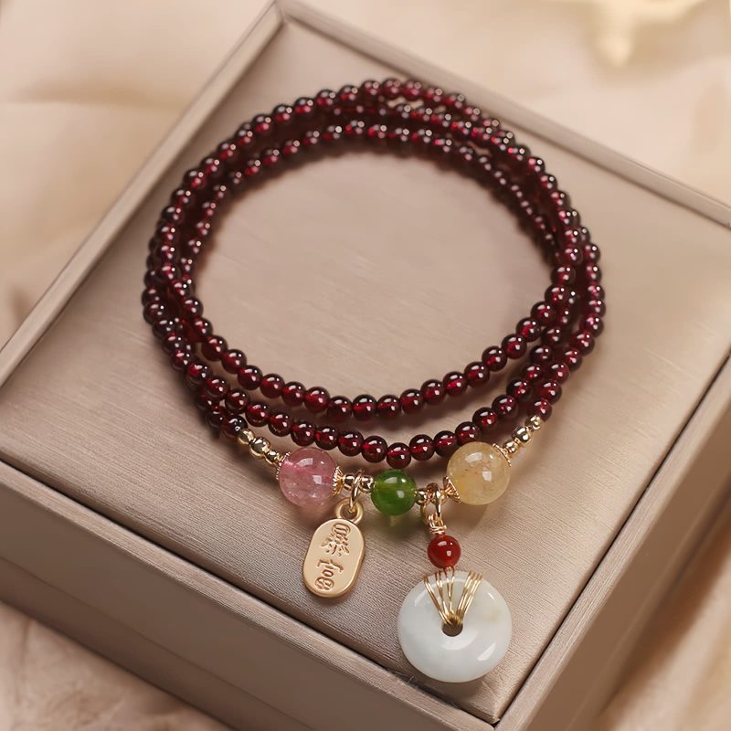 Pulsera Triple Envoltura de Pescado Koi de Cuarzo Natural de Granate Natural Garnet Quartz Koi Fish Triple Wrap Bracelet
