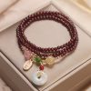 Pulsera Triple Envoltura de Pescado Koi de Cuarzo Natural de Granate Natural Garnet Quartz Koi Fish Triple Wrap Bracelet