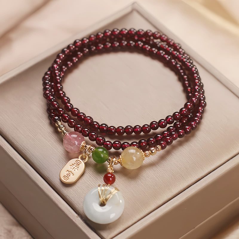 Pulsera Triple Envoltura de Pescado Koi de Cuarzo Natural de Granate Natural Garnet Quartz Koi Fish Triple Wrap Bracelet