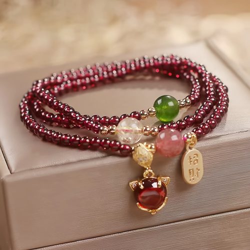 Pulsera Triple Envoltura de Pescado Koi de Cuarzo Natural de Granate Pulsera Triple Envoltura de Pescado Koi de Cuarzo Natural de Granate