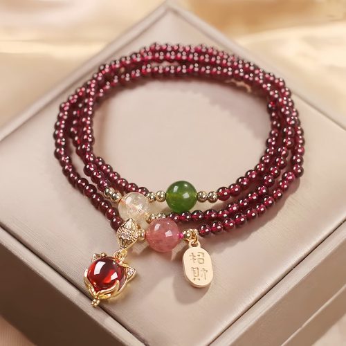 Pulsera Triple Envoltura de Pescado Koi de Cuarzo Natural de Granate Pulsera Triple Envoltura de Pescado Koi de Cuarzo Natural de Granate