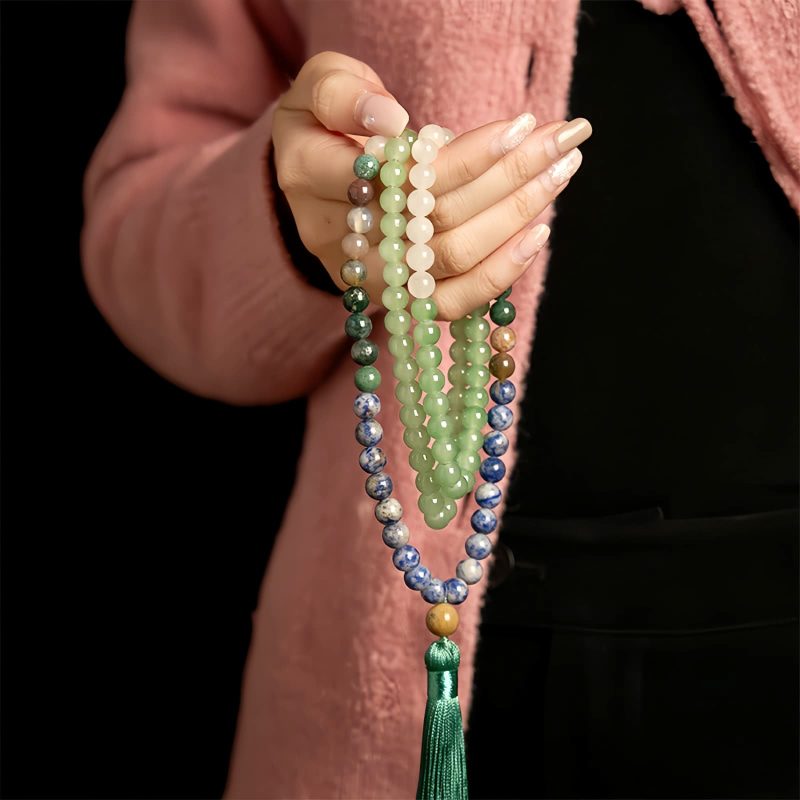 Pulsera de la Suerte de Aventurina Verde Natural con 108 Cuentas Natural Green Aventurine Luck Bracelet with 108 Beads