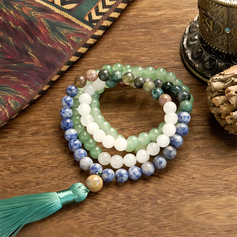 Pulsera de la Suerte de Aventurina Verde Natural con 108 Cuentas Natural Green Aventurine Luck Bracelet with 108 Beads