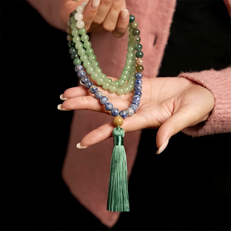 Pulsera de la Suerte de Aventurina Verde Natural con 108 Cuentas Natural Green Aventurine Luck Bracelet with 108 Beads