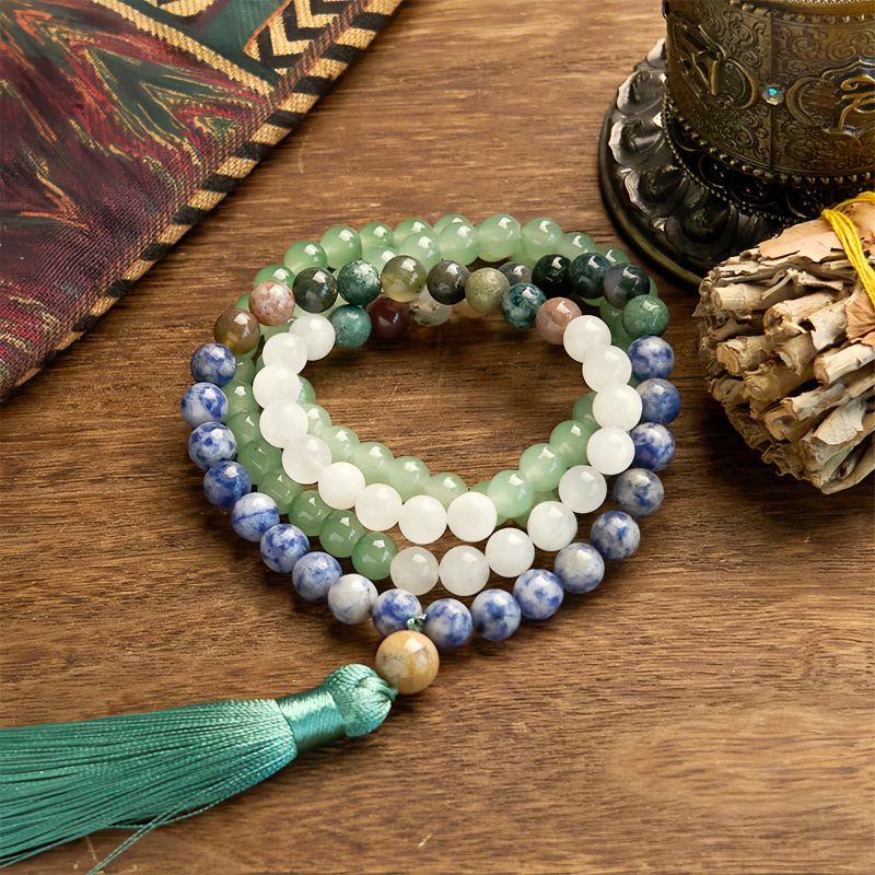 Pulsera de la Suerte de Aventurina Verde Natural con 108 Cuentas Natural Green Aventurine Luck Bracelet with 108 Beads